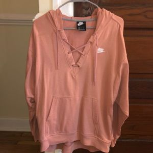 pink nike cross lace sweatshirt